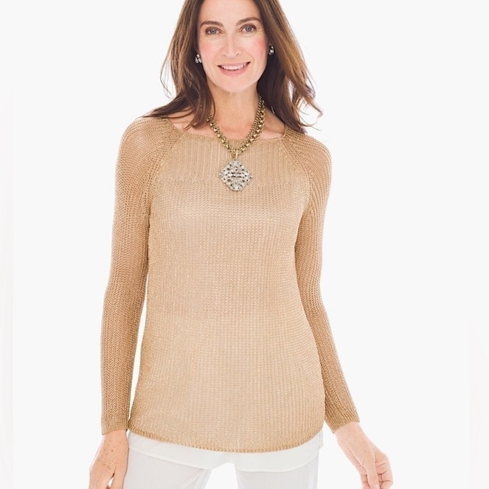 Chico’s Shine Stitch Rose Gold Amanda Pullover